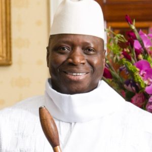 President Barack Obama and First Lady Michelle Obama greet His Excellency Yahya A.J.J. Jammeh, President of the Republic of The Gambia, and Mrs. Zineb Jammeh, in the Blue Room during a U.S.-Africa Leaders Summit dinner at the White House, Aug. 5, 2014. (Official White House Photo by Amanda Lucidon)